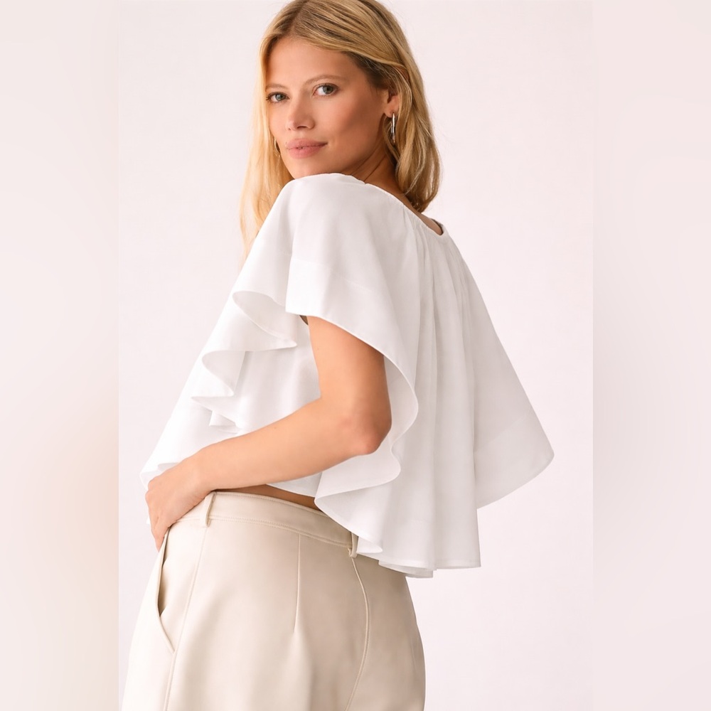 Maeve Anthropologie White Ruffled Swing Blouse, Size XS - Picture 2 of 12